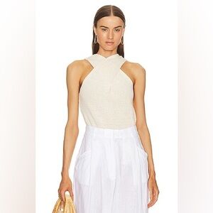 Brochu Walker Knit Crossback Tank Top Cream Linen Cotton Blend Women’s Medium